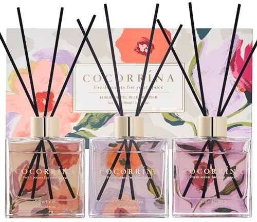 Cocorrína Raumduft Reed Diffuser - 3 x 90ml mit 24 Duftstäbchen Verlorener Horizont/Vorgarten/Flussufer, Natürlich, Langanhaltend, Home Duft Zimmerduft für Badezimmer Regal Dekoration