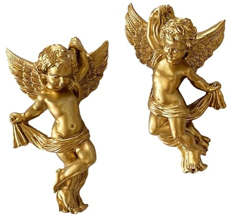 Gralara Estatua de Ángel Querubín para Colgar en La Pared, Exhibición de Pared de Cocina, Versátil, 1 Par