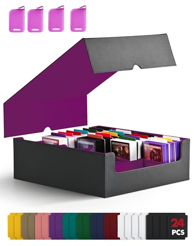 ZLCA Trading Card Storage Box, Commander Card Deck Case Holds 2400+ Cards, MTG Deck Box mit 4 Stopfen, Magic Card Organizer für TCG PTCG Karten(Black& Purple)