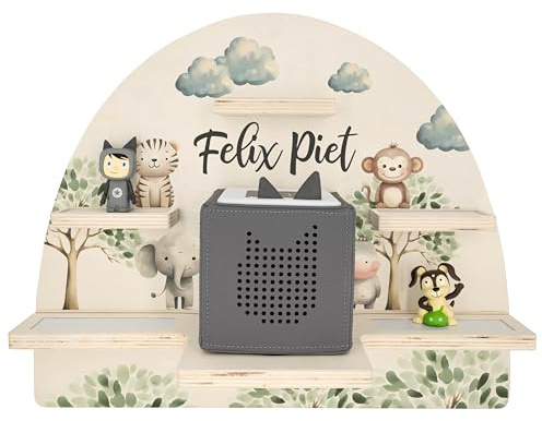 Geschenkfreude Personalisiertes Toniebox Wandregal Kinder - Safari | Toniebox Regal für Kinderzimmer, magnetisches Wandregal für Tonie Hörfiguren, Aufbewahrung Tonieboxen und Figuren