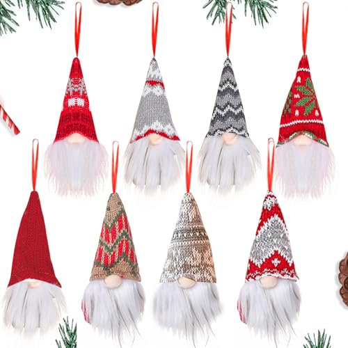Dazhtu Set di 8 Gnomi Natalizi, Gnomo di Natale Decorativo, Babbo Natale Bambola Ornamenti da Appendere, Elfo Babbo Natale Peluche, Decorare la casa, Camini Decorazioni Natalizie Vacanza Presente