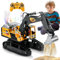FUYLEY Jouets D'excavatrice Télécommandés pour Garçons, Pelle en Métal 14 Canaux 2,4 GHz RC avec Pulvérisation Lumière Son, Jouets de Construction Rc Rotation à 680 ° pour Garçons Cadeau
