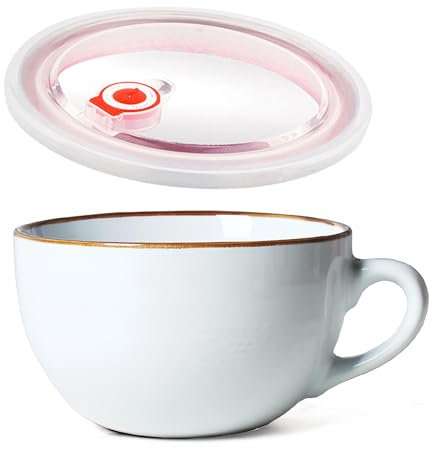 Dowbom Tazón de sopa con tapa, cuenco de porcelana para ramen de 700 ml, fideos instantáneos, apto para microondas, taza de sopa grande (blanco)