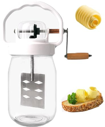 UGCER Mantequera - Mango de Madera Batidora de Acero Inoxidable Engranaje Manual Mantequera Tarro de albañil para el hogar, la Cocina, la repostería, Mantequilla casera