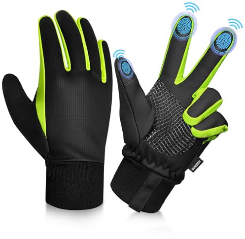 Sukeen Handschuhe Kinder Fahrradhandschuhe Kinder, Softshell Handschuhe Kinder Warme Winterhandschuhe Wasserdicht mit Anti-Rutsch Winddicht Touch Screen Outdoor Sport Laufhandschuhe Schwarz 4-12 Jahre