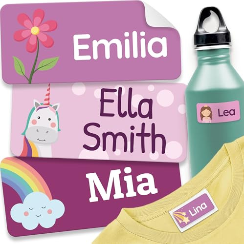 melu kids® Etiquetas para Ropa Personalizadas (60 piezas, Flores) - No es necesario planchar, pegatinas personalizadas para pegar y lavables a máquina (lavadora y lavavajilas)