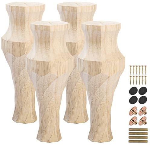 La Vane 19cm Unlackiert Handgeschnitzt Massivholz Möbelfüße 4 Stück | Naturholz Geschnitzte Für Sofa Bett Schrank Couchtisch. Inkl. Reservezubehör. Für erfahrene Heimwerker DIY-Möbelrestaurierung