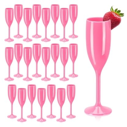 jiawaggag Copa de champán reutilizable, cristal de pie, blanco, irrompible, flauta, champán, acrílico, flauta, champán, cristal, vaso para bodas, fiestas de cumpleaños, camping piscina (24, rosa)