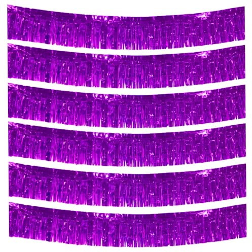 Ainmto 6-Pakete Folie Fringe Girland Metallic Folie Tinsel Fringe Girland Wand Hängende Fringe Banner für Parade Floats, Hochzeit, Weihnachten, Geburtstagsparty Halloween Deko (Lila)