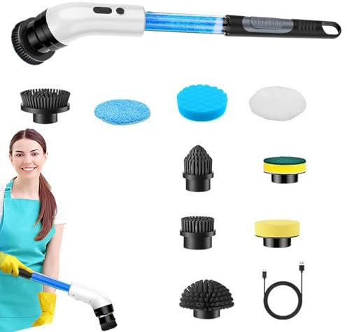 Brosse à récurer pour douche, épurateur de douche électrique,Autolaveuses électriques sans fil avec tige d'extension | Chargement sans fil, haute puissance, tête de brosse remplaçable pour les carreau