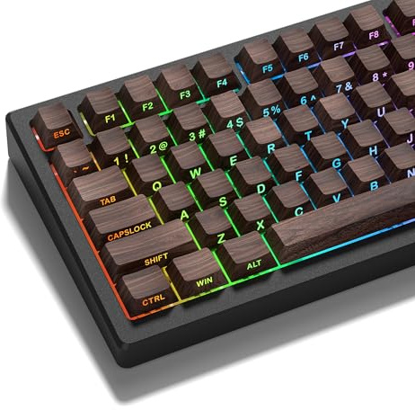 LQXQ PBT-tangentkåpor, 135 tangenter, Cherry-profil, genomskinliga anpassade tangentkåpor, sidotryck, ANSI US Double Shot för mekaniska tangentbord, valnötstexturer