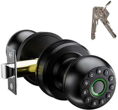 XENOCAM Cerradura Inteligente Biométrica Pomo de Puerta con Autenticación de Huellas Dactilares y Control de Aplicación, Negro