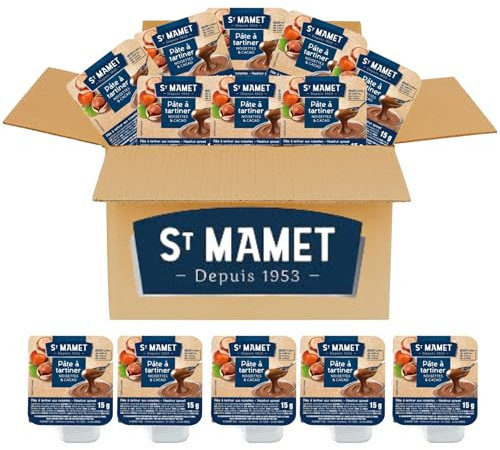 ST MAMET - 45 barquettes de pâte à tartiner noisette - 15 g | Pâte à tartiner 13% noisettes et cacao, sans huile de palme - petit déjeuner, hôtel, gîte, restauration, Airbnb et goûter