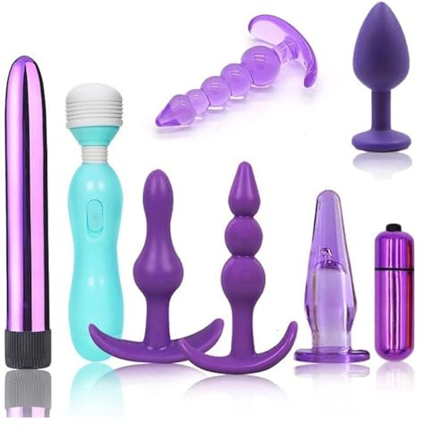 Butt Plug Anal Trainer Set 8 PCS, G-spot and Clitoris Stimulation with Vibration, Large Butt Plugs Couples Toy Set for Women & Men - Perfect fit for Beginners and Experienced Users
