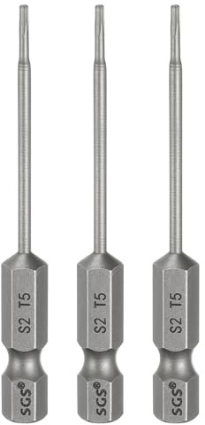 sourcing map 3 punte per cacciavite a testa Torx T5 da 1/4 di pollice con gambo esagonale da 65 mm di lunghezza, magnetiche, senza foro, a prova di manomissione, 6 punti, cacciavite a stella in