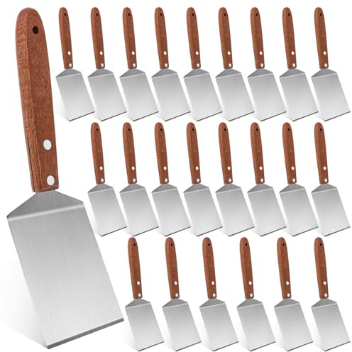 20 Pcs Small Brownie Cookie Pizza Spatula Pie Server Stainless Steel Cake Serving Spatula Baking Triangular Spade Wood Handle Shovel for Desserts Pizza Pie Cake Biscuit(Full Style)
