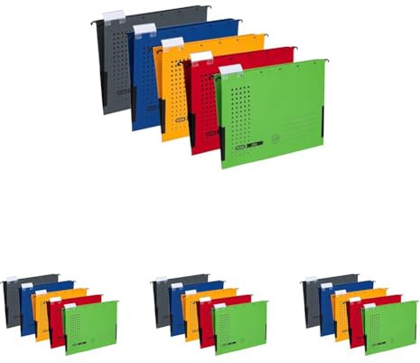 Elba Hängetaschen chic für A4, aus Karton, mit Leinenfröschen, 5 Farben, 5 Stück (Packung mit 4)