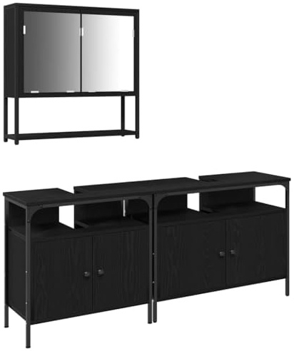 vidaXL 3-delat badrumsmöbelset svart ek konstruerat trä elegant förvaringslösning väggmonterade hyllor modern design perfekt för vuxen användning handfatsskåp under diskbänken enheter skåp möbel