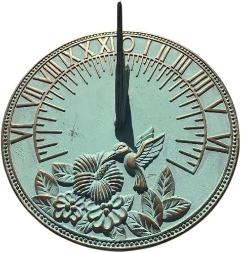 Brass Decorative Sundial 10 Inch with Verdigris Highlights – Vintage Bird & Flowers Design, Perfect Sundial Gift for Him or Her