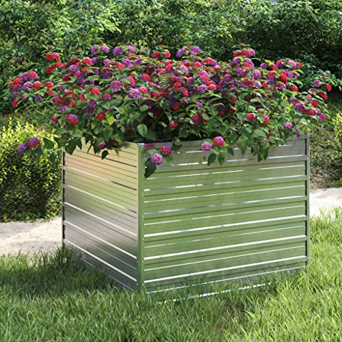 HaoChrymec Bancal de Jardín Elevado 100x100x77 cm, Acero Galvanizado Resistente, Diseño Abierto, Jardineras Exterior, Huerto Urbano, Macetas Balcón