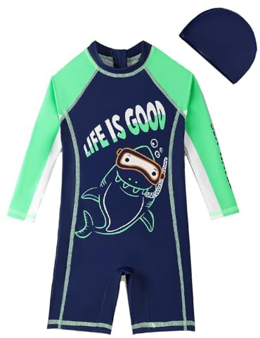 SEVEN BB Costumi Interi da Bagno con Maniche Lunga Bimbo Rashguard Maglia Nuoto Bambino Costumi Piscina Solo Pezzo Squalo Blu Navy Abbigliamento da Bagno per Bambini 2-3 Anni