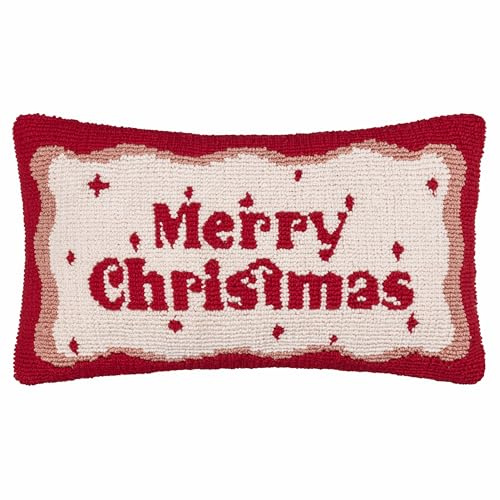furn. Cuscino imbottito in poliestere Candy Merry Christmas - Cuscino con scritta trapuntata e bordo ondulato (rosso/bianco - 30x50cm)