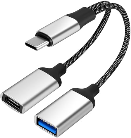 USB C OTG Adapter mit 60W PD Schnellladung, 2-in-1 USB-C OTG Kabel mit USB-A Anschluss und Typ-C Ladeanschluss, Kompatibel mit Chromecast Google TV, iPad Pro, Pi-KVM, 3D Drucker, Samsung S22/S20