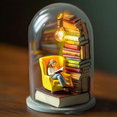 Leser-Nachtlicht, LED-Harz gebeizte gestapelte Bücher Lampe, gestapelte Bücher Lichter, 3D-Miniatur-Bücherlampe, winziges Bücherregal, Bibliothek, Statuenlicht für Desktop-Dekorationslampe