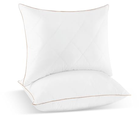 UNIKOME Oreiller en Plumes 65x65cm, Set de 2 Oreillers en Duvet d'oie, Blanc, 100% Coton Biologique, Lavable en Machine, Oeko-TEX