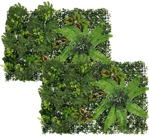 2Pcs Artificial Plant Flower Living Wall Panels 60x40cm Artificial Grass Plant Wall Panel Green Privacy Fence Screening Green Grass Backdrop Hedge Fence Screen for Indoor Outdoor Garden Decor(Style2)