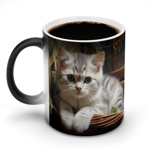 BVKWNTSA Magic Heat Discoloration Mug - Custom Personalized Coffee Cup, Heat Sensitive Travel Ceramic Cat Printed Mug UK