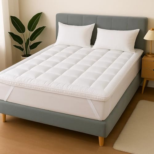 Gift Hub Mattress Topper Single Bed 10 cm | Soft & Fluffy Quilted Microfiber Mattress Protector | Firm, Foldable, Comfortable & Hypoallergenic Bed Topper with Elastic Straps | 90 x 190 x 10cm