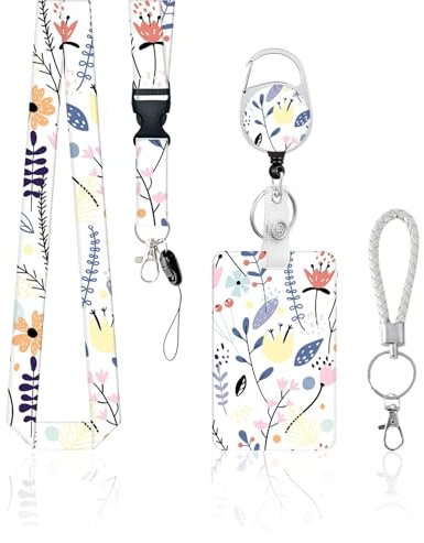 OAAO 1 Pièce De Porte-Carte De Lanière Et 1 Pièce De Lanière Courte, Motif Imprimé Floral, Accessoire De Pendentif Pratique Et Portable, Adapté Aux Clés, Documents, Téléphone Portable Anti-Perdu.
