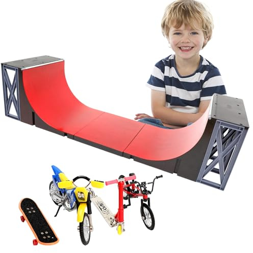 Generisch Skate Park Kit – ABS 22x21x18cm | Fingerboard Rampen Set, Mini Finger Skateboards Mit Zubehör | Finger Skateboard Kit Rot Gelb Für Kinder Ab 3+, Innen & Außen Spielspaß