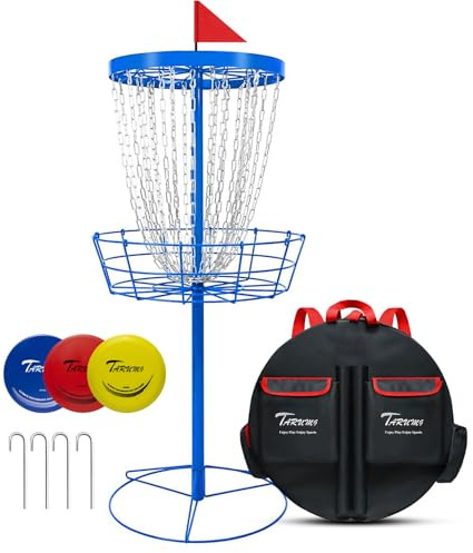 TARUMG 24-Chains Disc Golf Basket with Bag&3PCS Discs,Multi-Colors Choice | Durable&Stainless Chains for Stability in Work;Coating can resist bad-weather;Detachable Design& Handbag for Portability