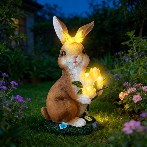 Osterdeko Hase Solar Gartendeko für Draußen Wetterfest,Osterhasen Figuren Groß Outdoor,Kaninchen Deko Garten Solarlampen für Außen,Kaninchen Solar Gartenfiguren, Ostern Geschenke für Frauen Mutter Oma