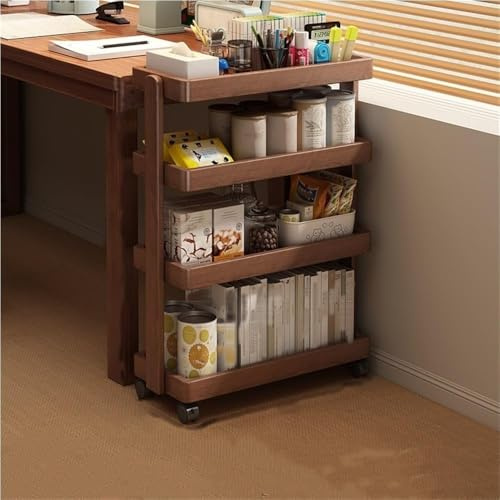 Rullande förvaringsvagn i massivt trä – mobil vagn för kontor och vardagsrum, perfekt för effektiv förvaring och mångsidig användning