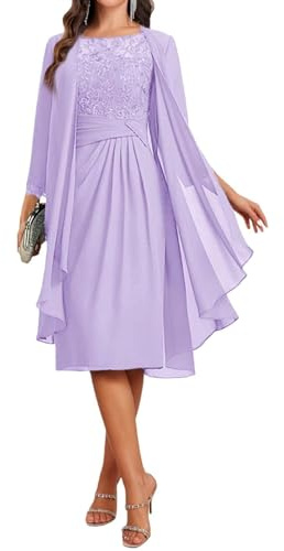 Lot de 2 robes de mère de la mariée pour mariage en dentelle appliques longueur genou en mousseline de soie à manches longues avec veste