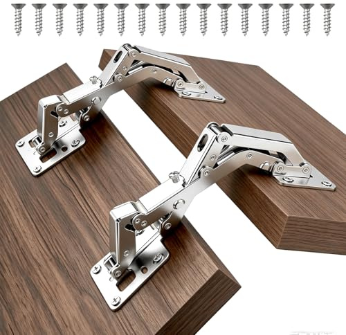 2 Piezas Bisagras Puertas Cocina, 170° Sin Taladrar Bisagra de Amortiguador | Amortiguador Puerta Cocina Acero Inoxidable, Bisagras Puertas Madera Ajustables para Armarios de Cocina y Baño