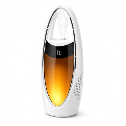 Ventilador sin Aspas con Nebulizador, Ventilador de Sobremesa Recargable 4000 mAh con Luz Nocturna LED, 9 Velocidades, Temporizador 1-9H, Oscilación 70°, USB para Dormitorio Oficina Camping (Weiß)