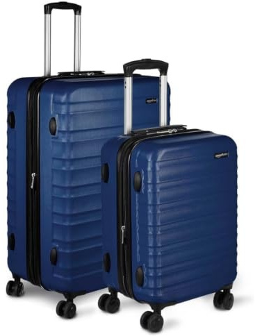 Amazon Basics Set de Maletas Rígidas (Pequeña + Grande) - Equipaje Extensible ABS con 4 Ruedas Dobles Giratorias - Resistente a Arañazos y Ligero - Azul Marino