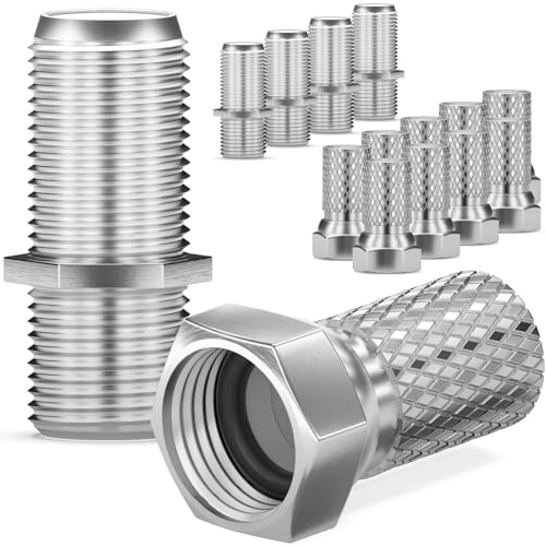 HB-DIGITAL 10x F-Stecker 7,2mm schmaler Mutter + 5x Profi SAT Koaxialkabel Adapter Verbinder F-Kupplung F-stecker für Fernsehkabel Antennenkabel Satelliten Kabel - Vernickelt