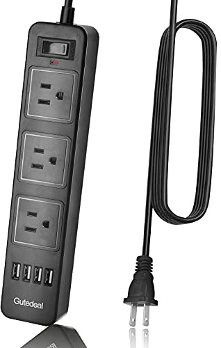 10FT 2 Prong Power Strip, USB Power Strip with 10ft Extension Long Cord, 3-Outlet Surge Protector with 4 USB Charging Ports for Smartphone, Black, 2 Pronged