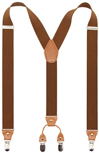 Timiot Men’s Y-Back 4 Metal Clip Elastic Wide Suspenders Perfect For Both Casual&Formal (Coffe)