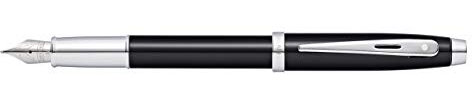Sheaffer 100 Glossy Black Lacquer Fountain Pen with Polished Chrome Trim and Medium Nib