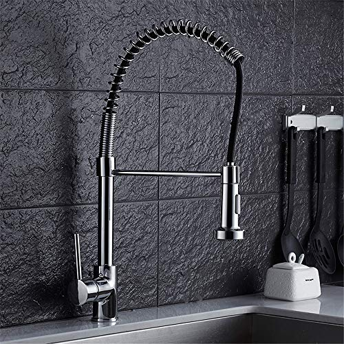 YAWEDA Küchenarmatur Küche-Wannen-Hahn Mit Einer Feder-Hahn Mit Ausziehbarer Kopfbrause 360Degree Swivel Chrom Poliert Einhand-Antique Heiß- Und Kaltwassermischer
