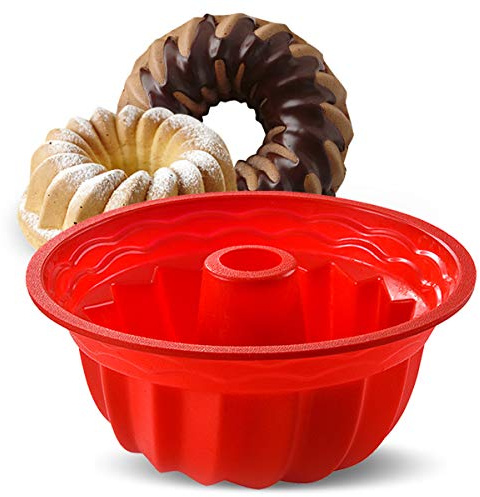 Aokinle Silicone Fluted Bunte Cake Baking Pan, European-Grade LFGB Top-Level Silicone Round Cake Mold, Non-Stick Cake Pan for Jello,Gelatin,Bread, 9.45 Inches Tube Bakeware Pan