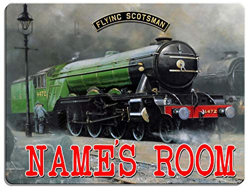 KRAFTYGIFTS STEAM TRAIN Boys Bedroom Door Sign Personalised Flying Scotsman Children's Child Room Kids Plaque Name KD27