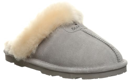 BEARPAW Women's Loki Gray Fog Size 7 | Soft Suede Indoor & Outdoor Slippers | Comfortable & Lightweight Footwear for Women