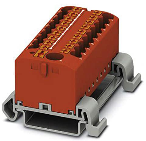 PHOENIX CONTACT PTFIX 6/18X2,5-NS35A RD Verteilerblock, Block mit waagerechter Ausrichtung und integrierter Einspeisung, 690 V, 24 A, Anzahl der Anschlüsse 19, Querschnitt 0,14 mm²-4 mm², 8 Stück